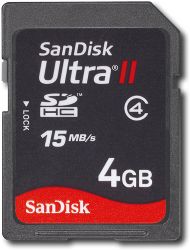 SanDisk 4 GB Ultra II Secure Digital High Capacity, SDHC, Memory Card, 15MB/Sec Read/Write Speed