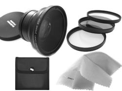 Canon VIXIA HF M500 0.43X High Definition Super Wide Angle Lens w/ Macro + 43mm 3 Piece Filter Kit + Nwv Direct Micro Fiber Cleaning Cloth