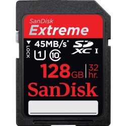 Sandisk 128 GB Extreme SDXC UHS-I Memory Card, 45MBps Read/Write Speeds 