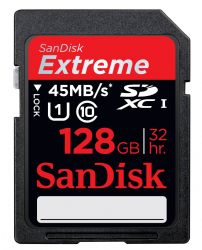 SanDisk Extreme 128 GB SDXC Class 10 UHS-1 Flash Memory Card 45MB/s