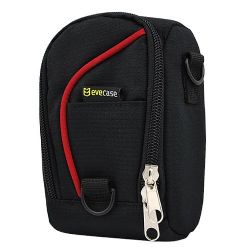 Durable Digital Camera Pouch Nylon Carrying Protector Case with Strap- Black / Red for Canon PowerShot G16,