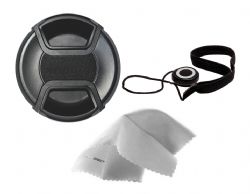 Sony DSC-HX400 Lens Cap Center Pinch (55mm) + Lens Cap Holder + Nwv Direct Microfiber Cleaning Cloth.