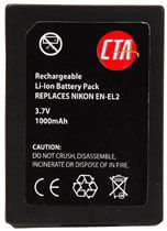 Nikon by CTA Digital EN-EL2 High Capacity Lithium-Ion Battery (3.7V, 1000mAh)